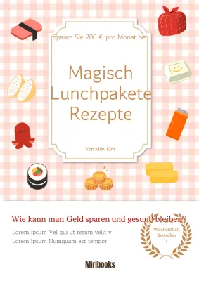 Etikettenaufkleber auf einem rosa karierten Hintergrund Titel Saving Bento Recipes