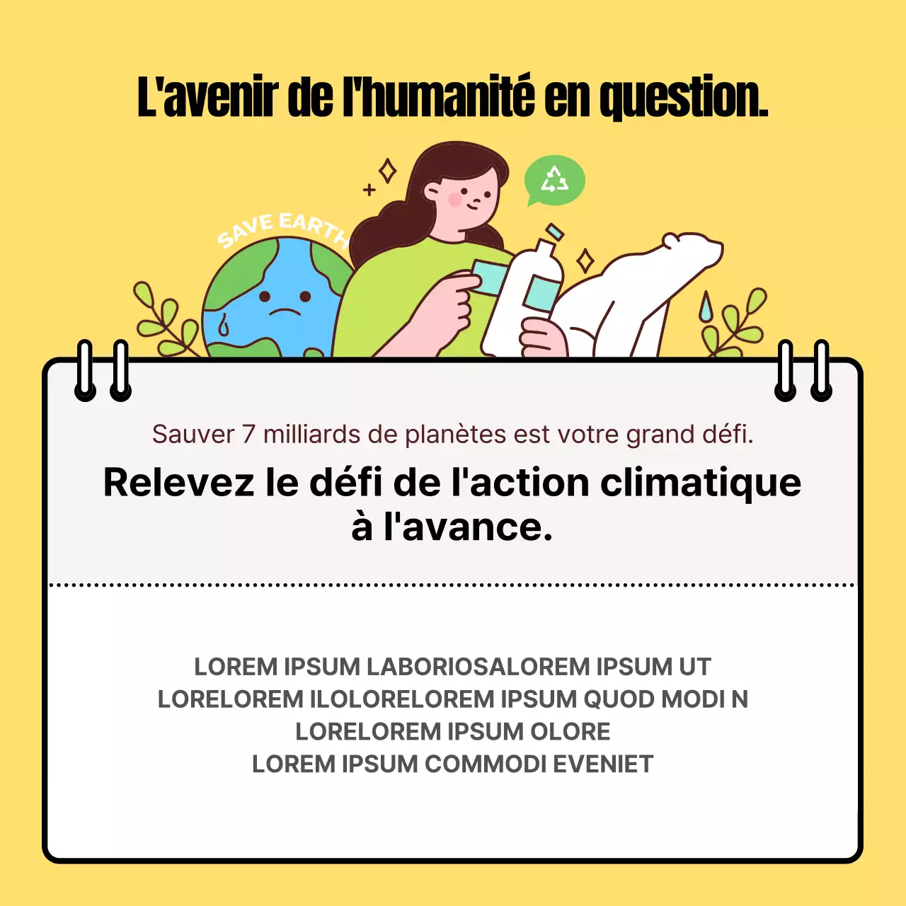Promouvoir un défi simple d'action climatique en magenta et jaune