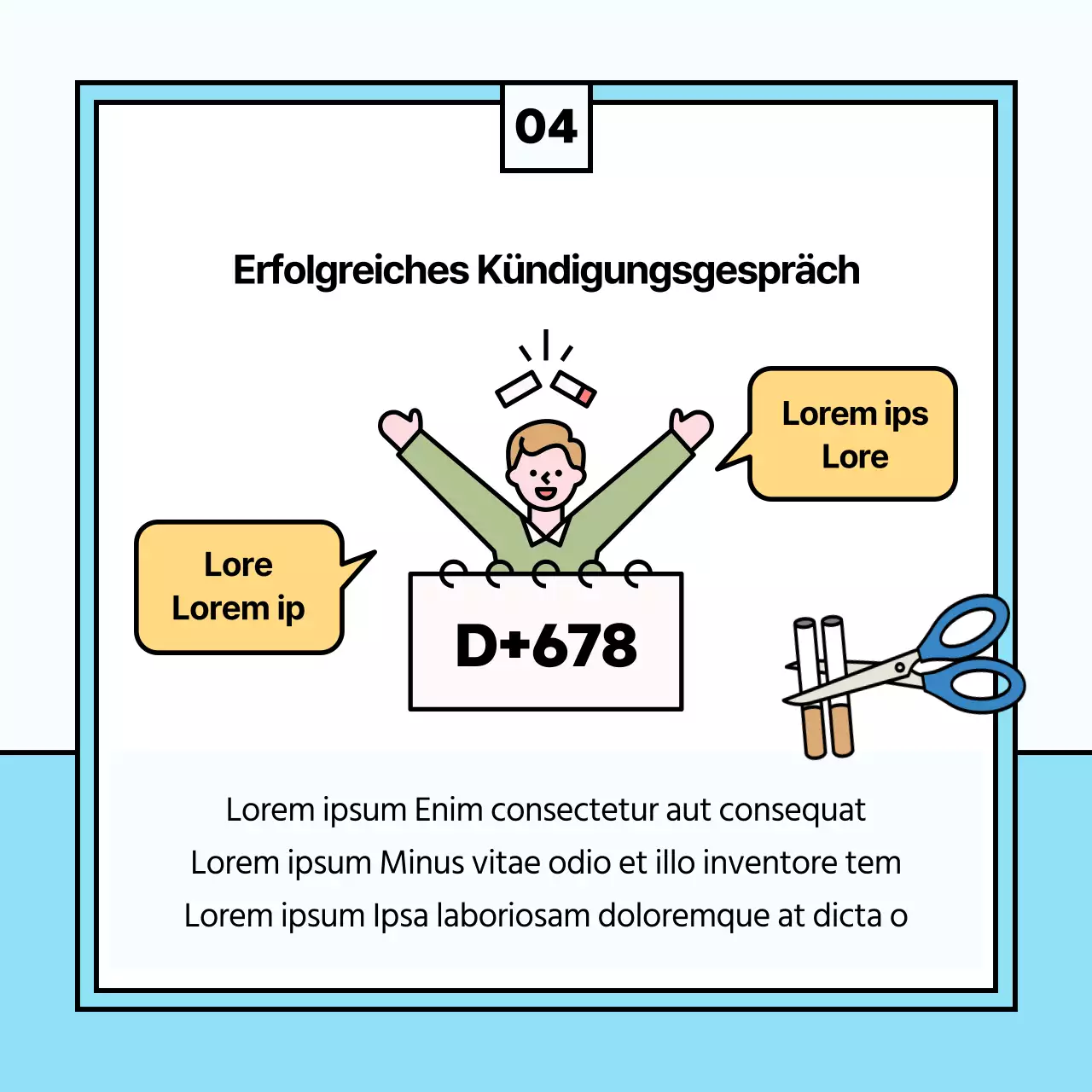 Niedliche Illustration der Auswirkungen der Raucherentwöhnung in Hellblau und Rosa