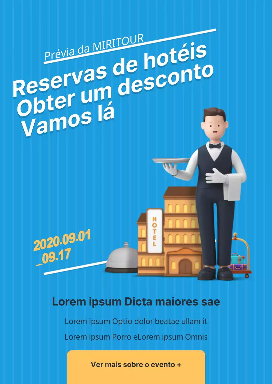 Promover descontos em hotéis com ilustrações azuis relacionadas com hotéis