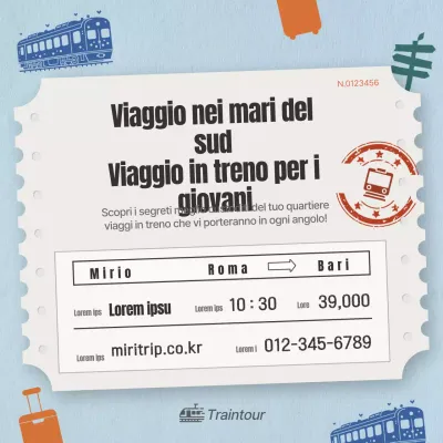Promozione del viaggio in treno su vecchi biglietti di colore grigio-azzurro