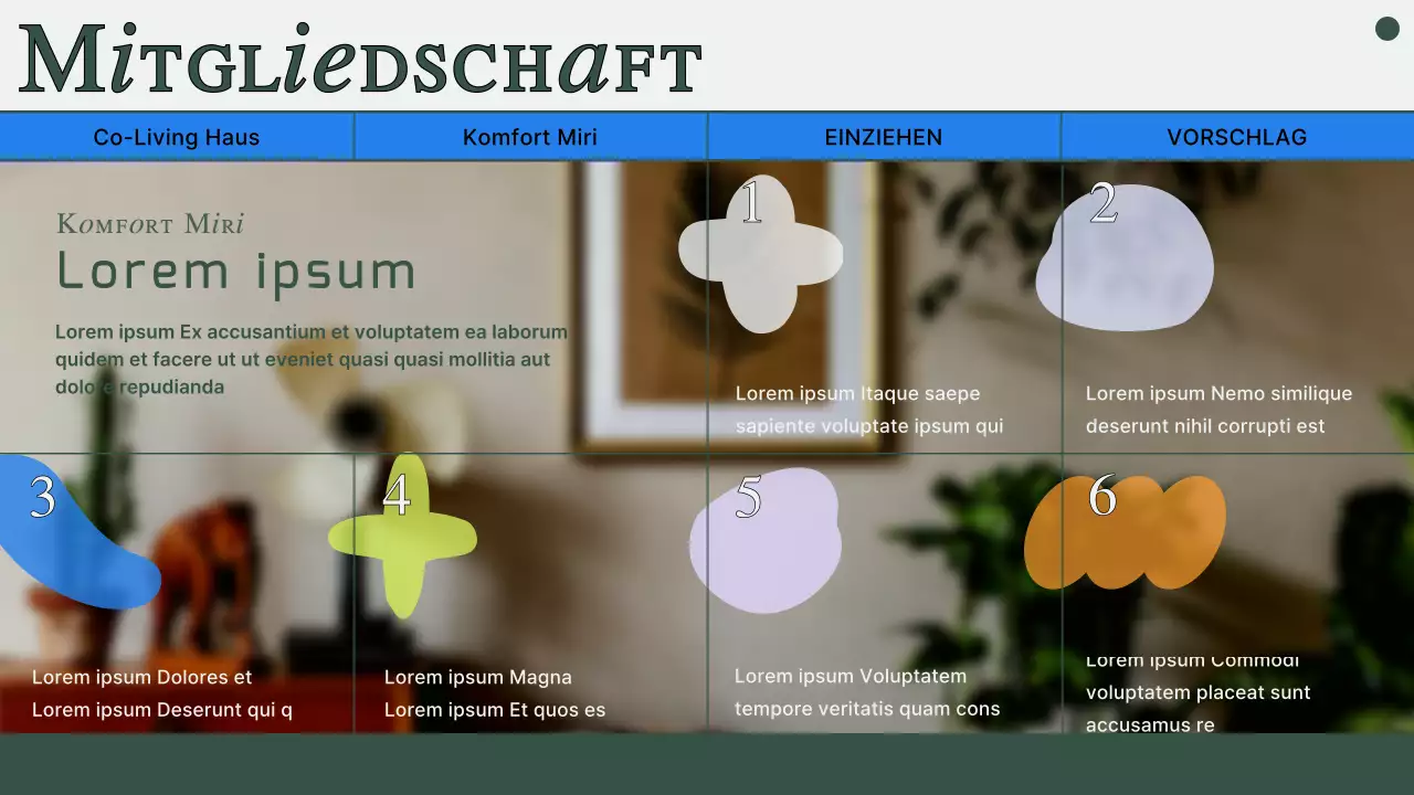Vorschlag für ein gemeinsames Wohnhaus mit abgemilderten grünen Fotos und Linien