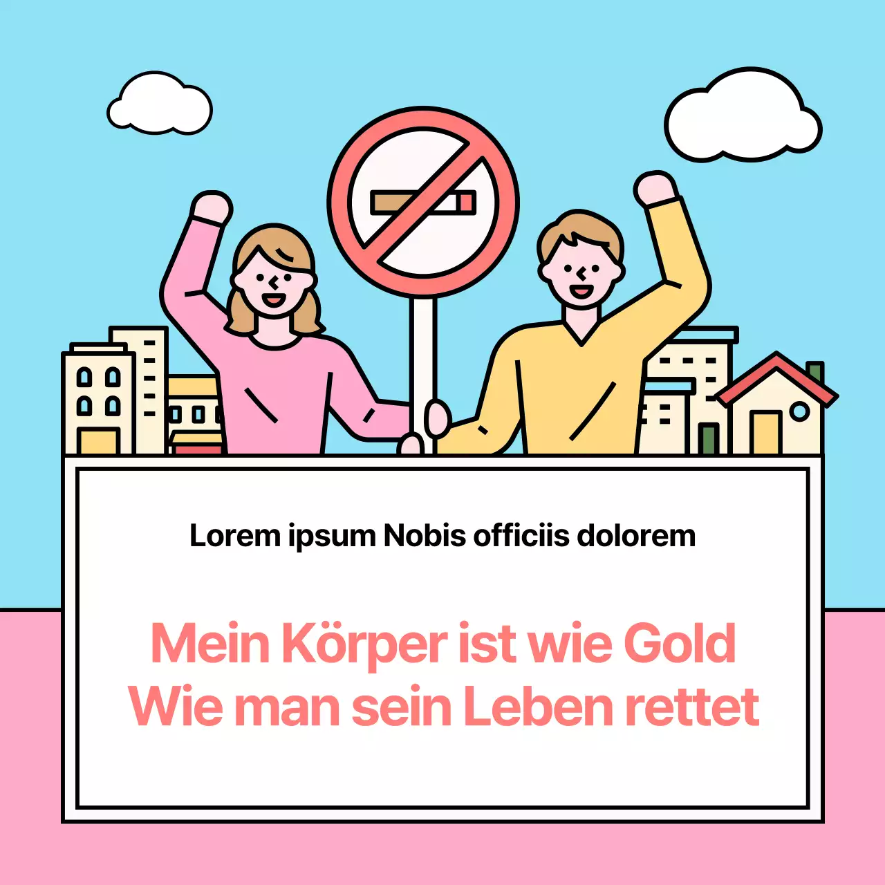 Niedliche Illustration der Auswirkungen der Raucherentwöhnung in Hellblau und Rosa