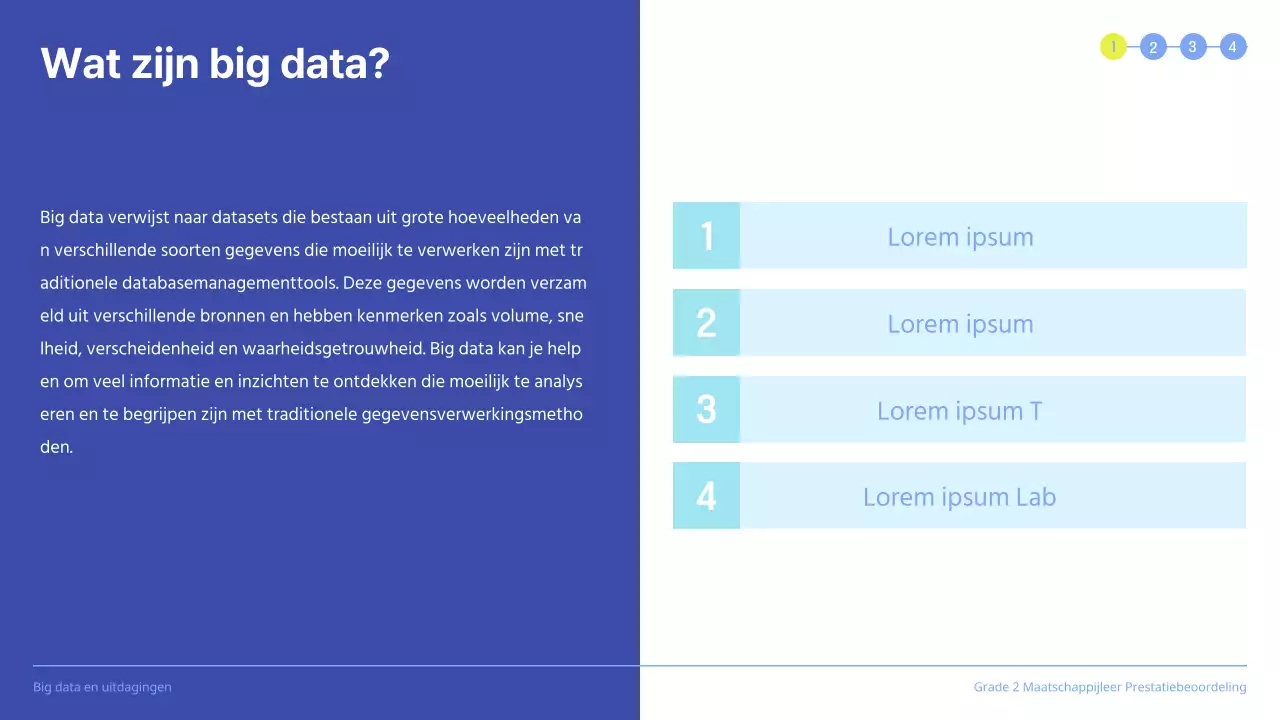Schone prestatiebeoordelingspresentatie met blauw gemarkeerde vierkanten