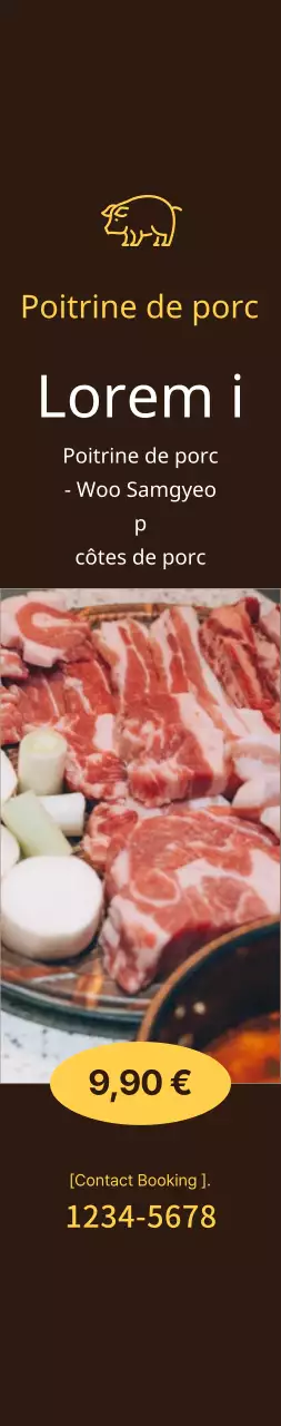 Moyen promotionnel de la poitrine de porc à volonté sur fond brun