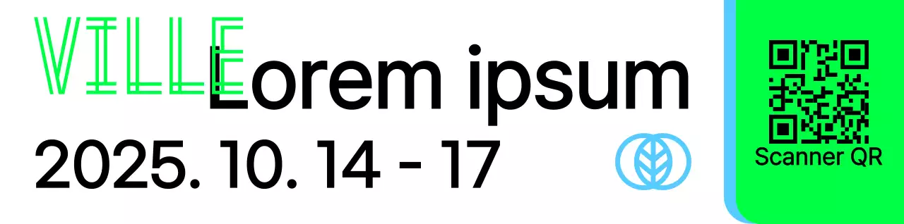 Un panneau promotionnel avec une annonce de marché aux puces vert ciel noir et plusieurs illustrations de formes.