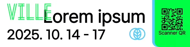 Un panneau promotionnel avec une annonce de marché aux puces vert ciel noir et plusieurs illustrations de formes.