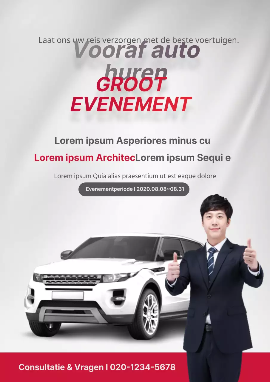 Promoot een korting op autoverhuur met een foto van een rode en grijze auto