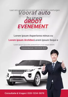 Promoot een korting op autoverhuur met een foto van een rode en grijze auto