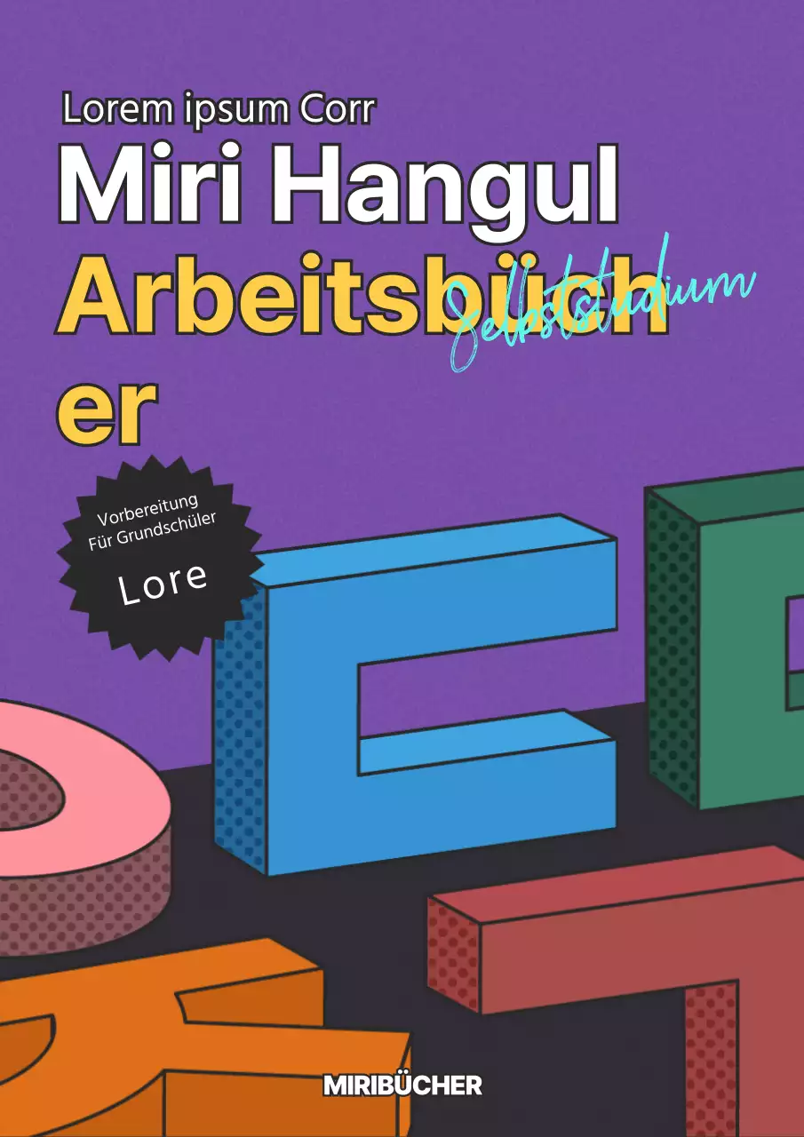 Koreanisches Lehrbuch mit lila 3D-Retro-Illustrationen