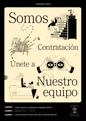 Anuncio de empleo vintage en negro y amarillo