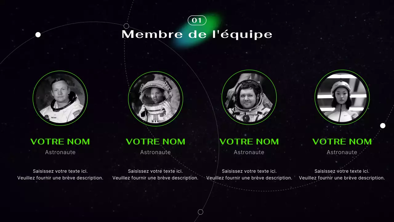 Présentation de l'astronautique futuriste cybernétique en noir et néon