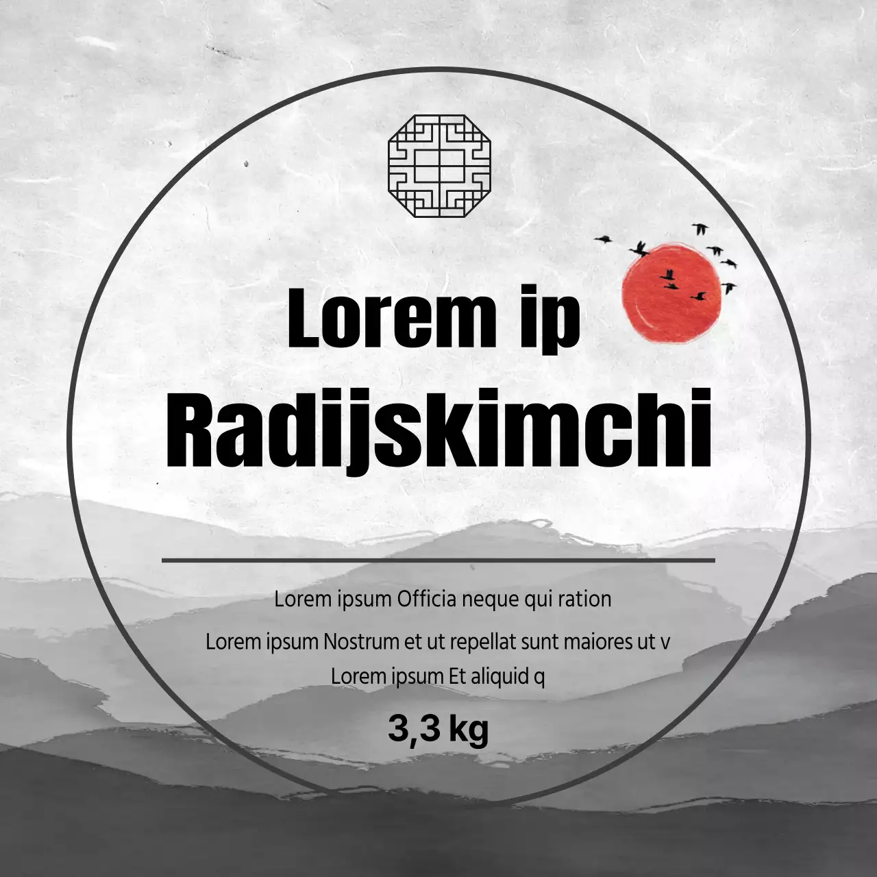 grijze illustratie traditioneel voedsel kimchi label