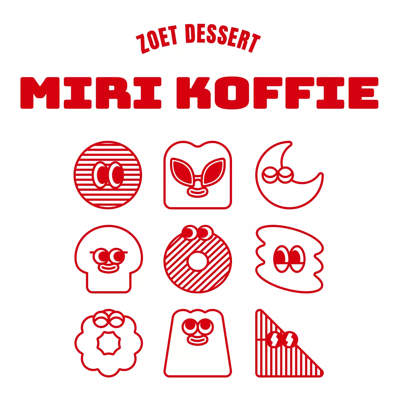 Rode, schone, schattige dessertillustraties en tekstzinnen in een caféstijl
