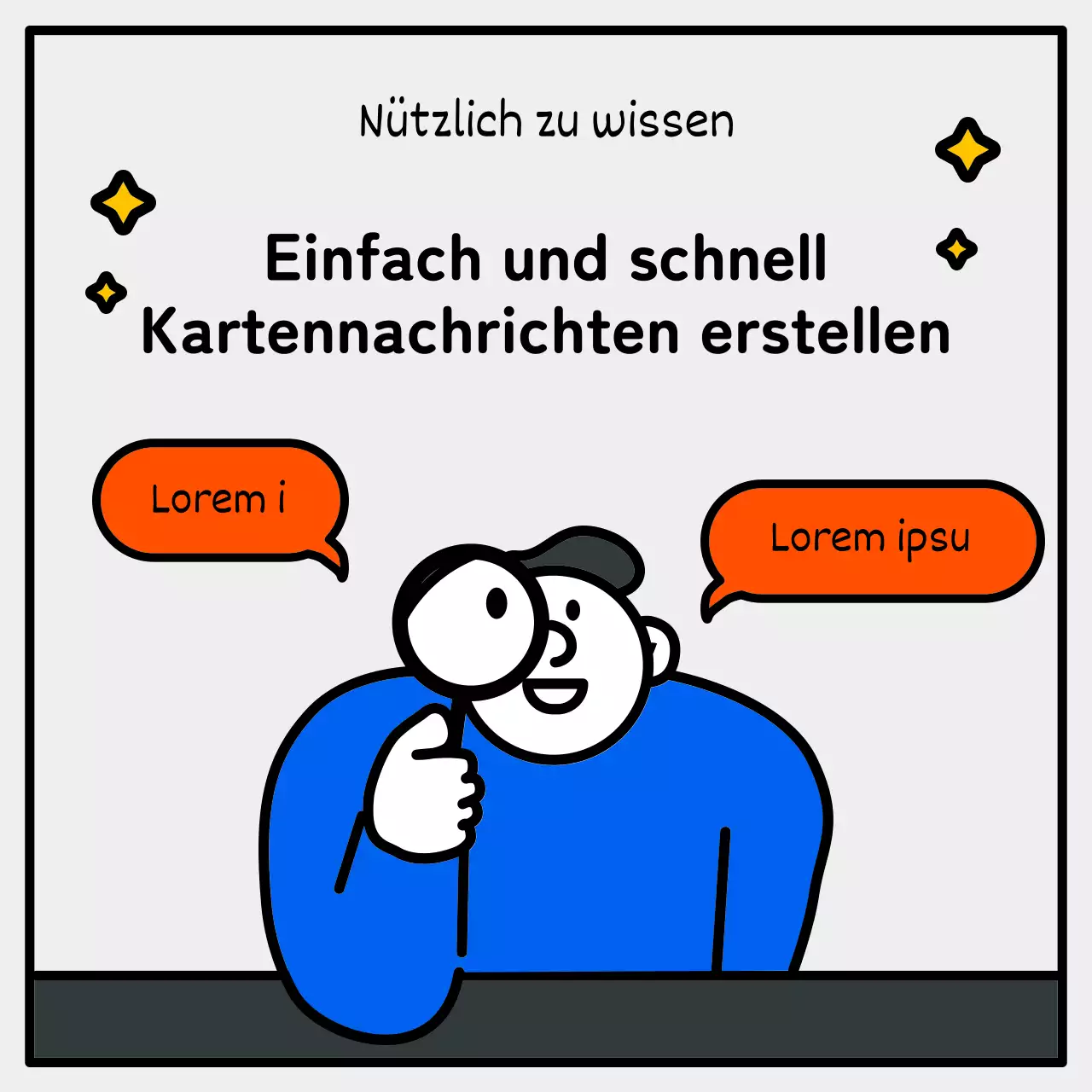 Einfache und niedliche Illustration mit blauen, roten und gelben Akzenten