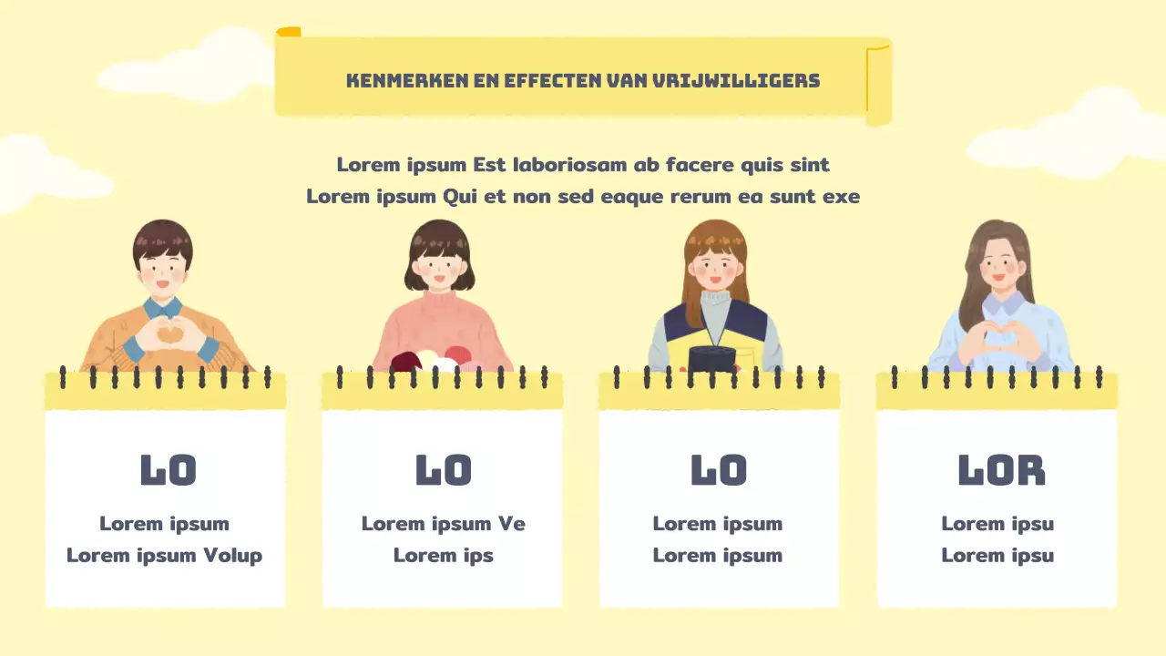 Vrijwilligershand-outs in warmgele pasteltinten