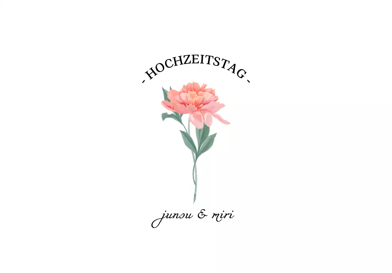 Ein einfacher Umschlag für eine Hochzeitspostkarte mit malerischen Blumenillustrationen und einem Text zur Hochzeit.