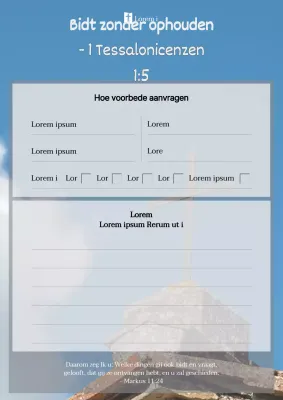 Gebedsdagboek met lichtblauwe kerkachtergrond