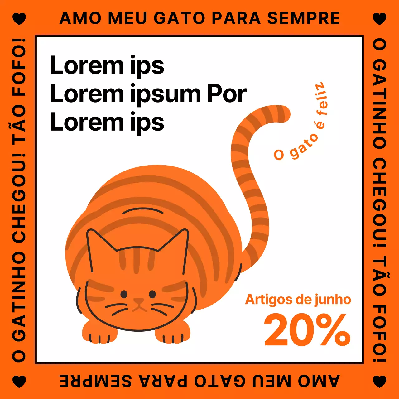 Uma promoção ilustrada, gira e cor de laranja para artigos para gatos.