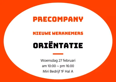 Eenvoudige kaderstijl in oranje en zwart voor oriëntatie-informatie over nieuwe werknemers