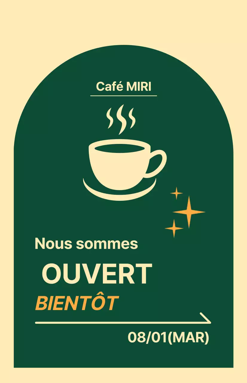  Drapeau pour les fenêtres à venir avec une icône de café sur un fond jaune clair et vert