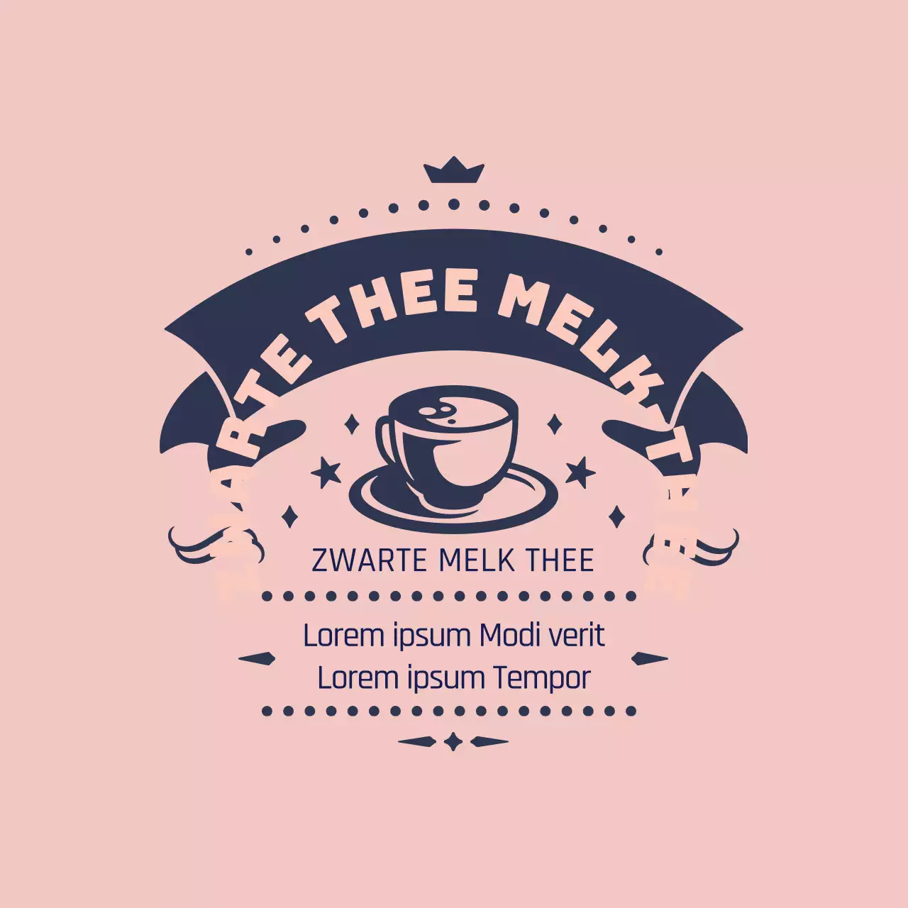 Navy Roze Geïllustreerd Melk Thee Etiket