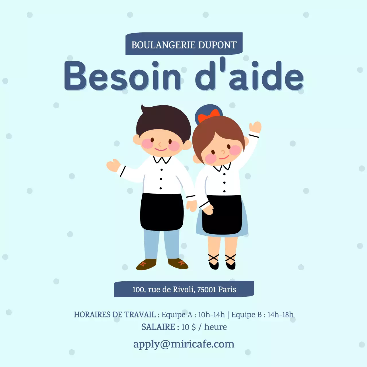 Offre d'emploi simple et mignonne sur fond bleu clair et texte bleu V1