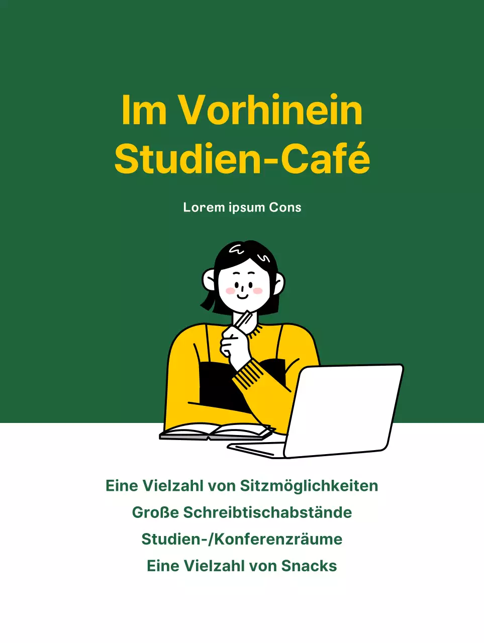 Bewerben Sie Ihr Studiencafé mit einem sauberen, grünen Hintergrund