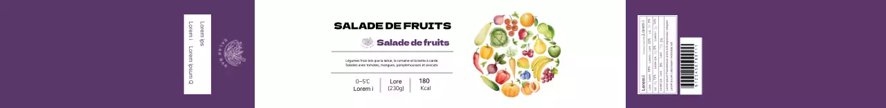 Étiquette illustrée pour salade de fruits blanc violet