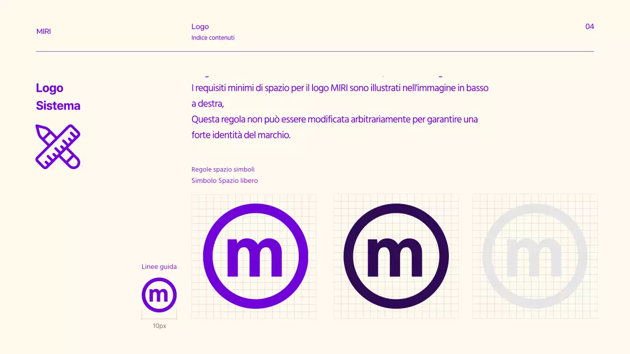 Linee guida del marchio con accenti di testo puliti in viola e limone