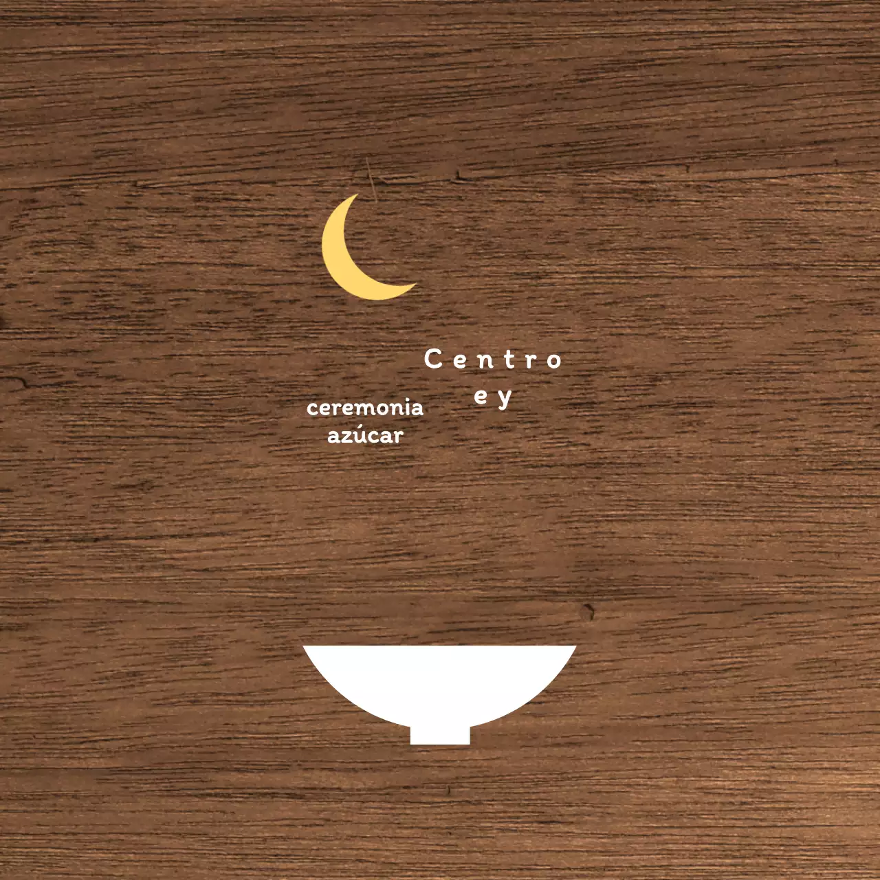 Un sencillo cartel de restaurante nocturno con texto en blanco y amarillo y una ilustración de una luna en forma de cuenco.