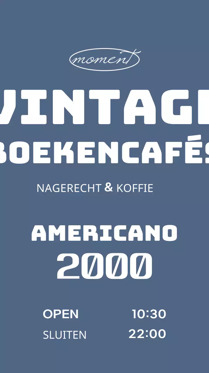 Boek café teken met vintage menu op blauwe achtergrond