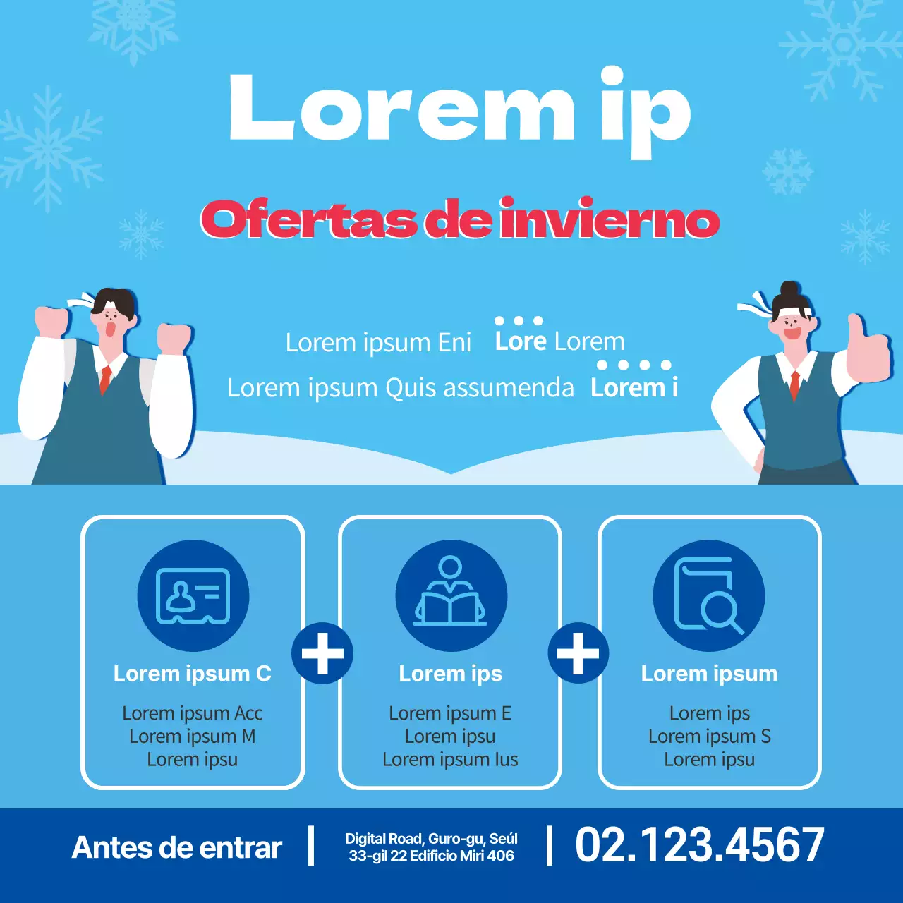 Rojo Azul Invierno Ilustración Admisiones Promoción escolar