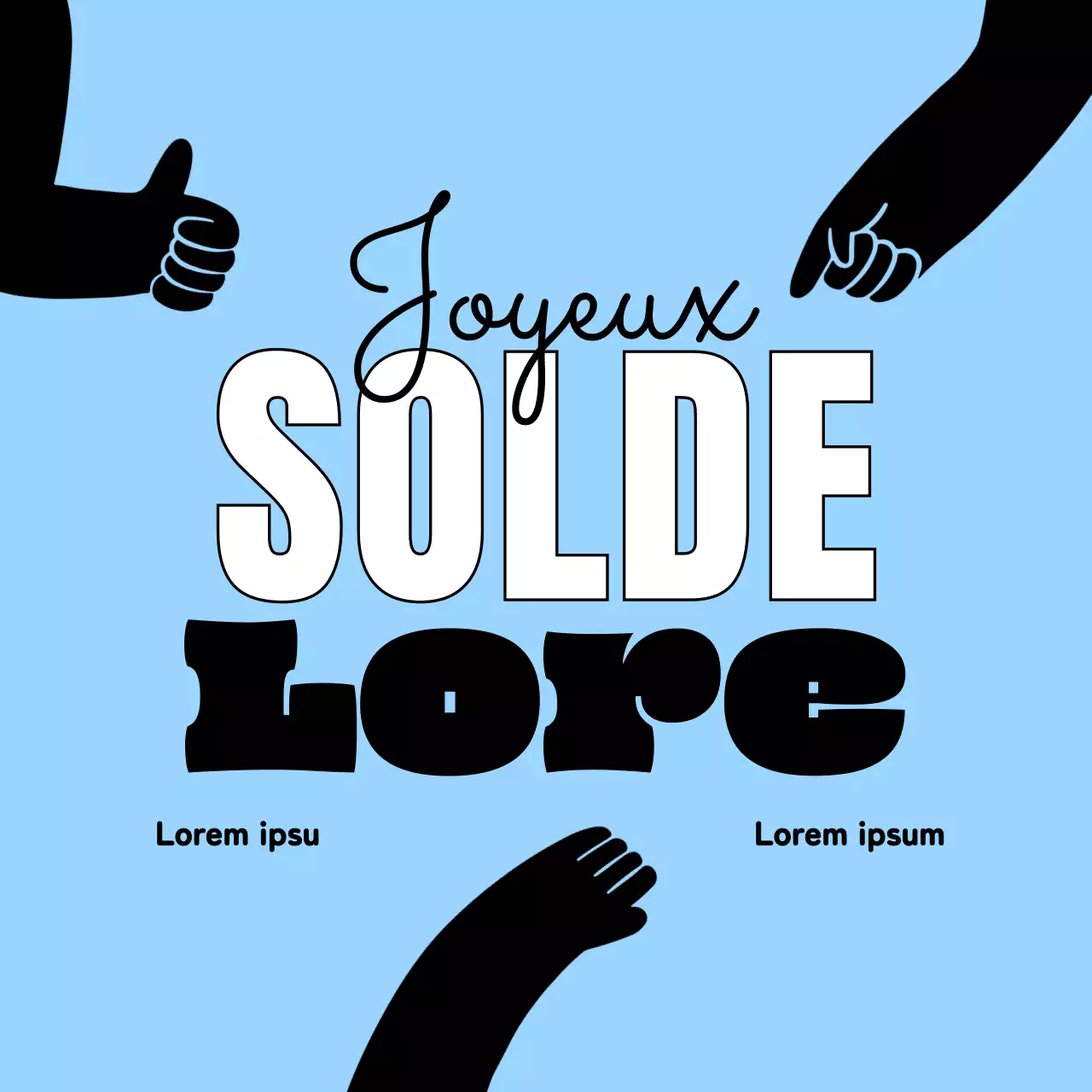 Promouvoir une vente simple et minimaliste en utilisant le bleu clair et le noir avec des accents blancs.