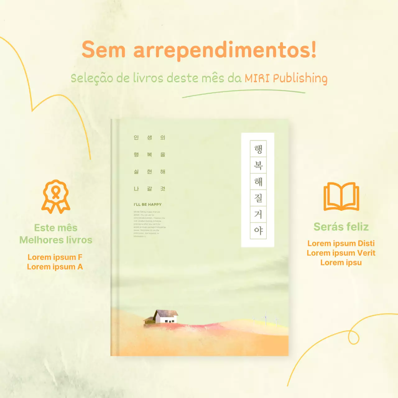 Promoção moderada de um livro com fundo amarelo e texto laranja V1