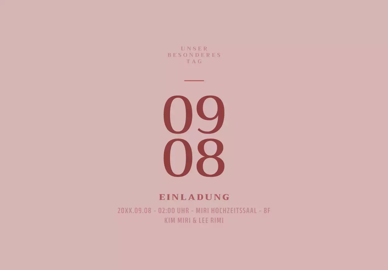 Für ein einfaches Konzept Hochzeitseinladung mit rosa und roten Datum Akzente