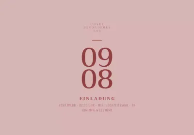 Für ein einfaches Konzept Hochzeitseinladung mit rosa und roten Datum Akzente