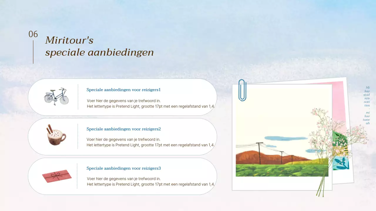 Promoot lichtblauwe en witte natuurlijke toeristische attracties als reisleiders