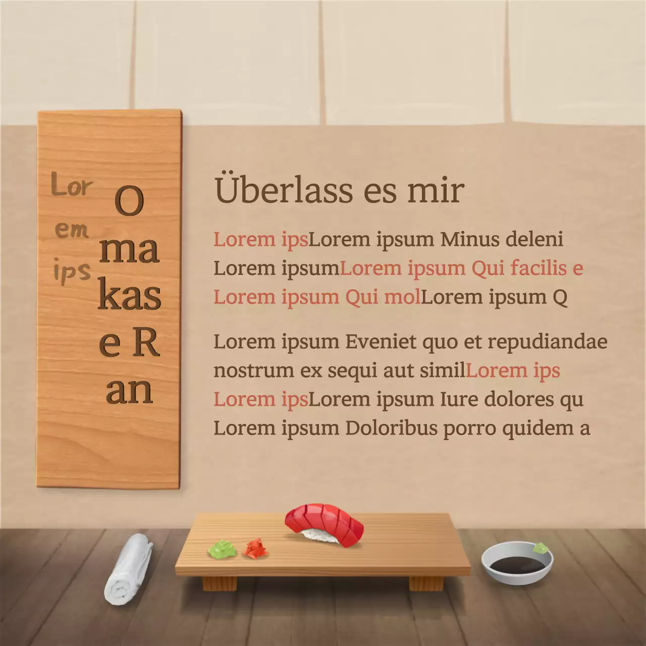 Japanisches Restaurantkonzept in Marineblau und Braun