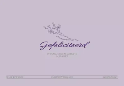 Een felicitatiegeschenk voor een bloemist met een paarse bloemenlijnillustratie