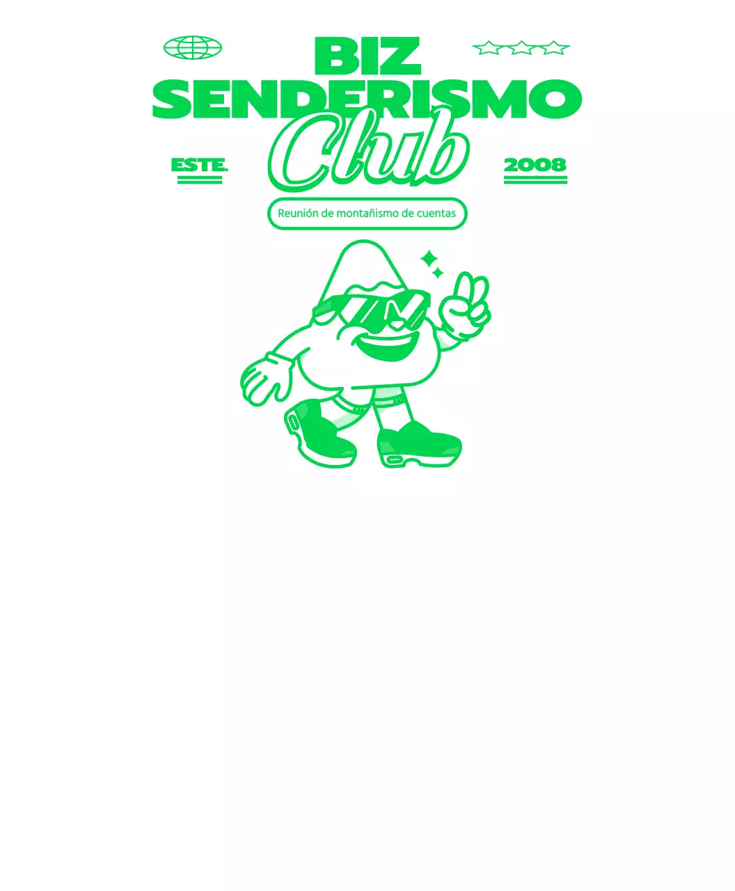 Camiseta del grupo Hip mountain character concept en verde y blanco.