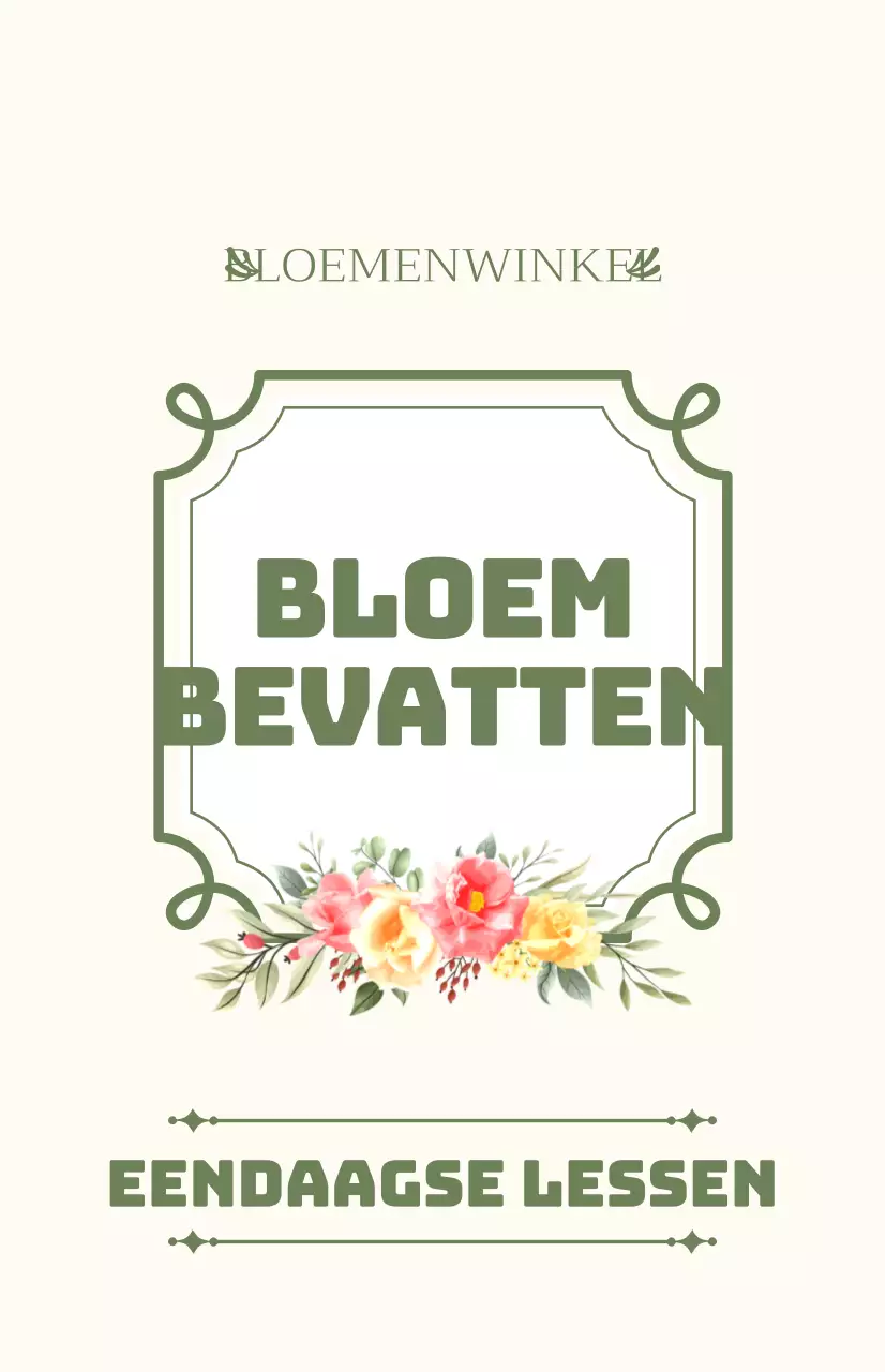 Promoot een eendaagse cursus met groene en ivoorkleurige tekst en bloemenillustraties