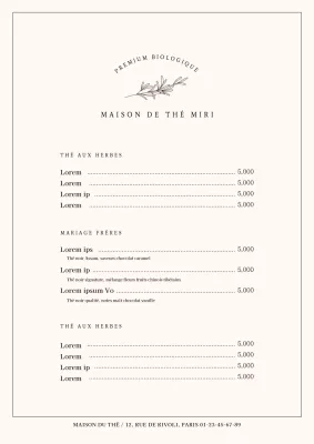 Menu simple du café