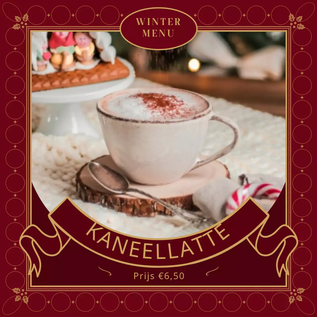 Kerstkaart in rood en groenCafédrankje in concept