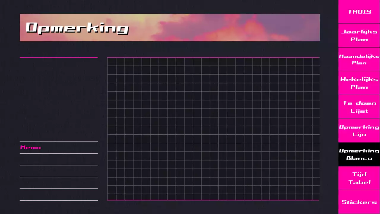 Zwart met roze kleurverloop CityPop animatie highlight planner