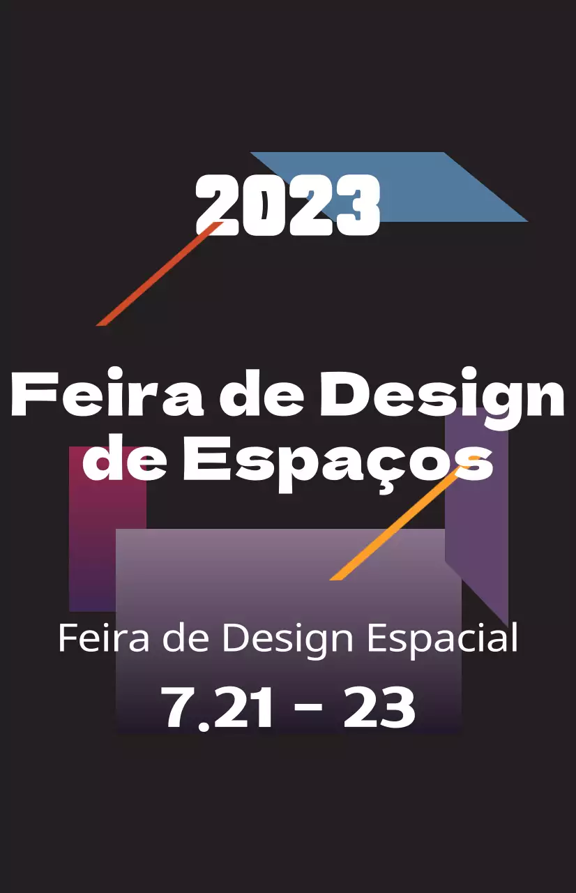 Promova uma feira de design espacial com ilustrações coloridas de formas e texto.