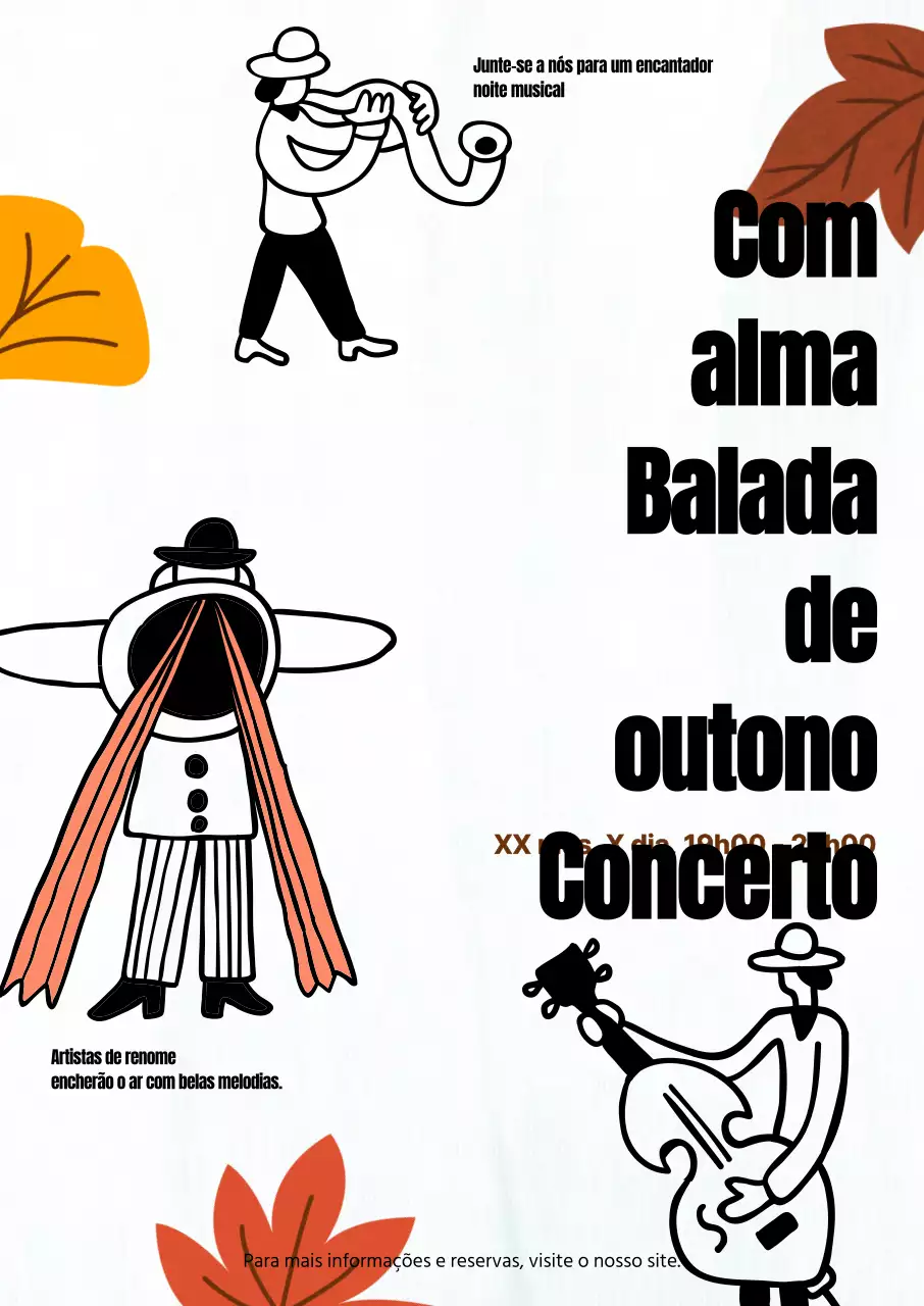 Recital de outono com folhagem laranja, amarela e castanha e ilustrações