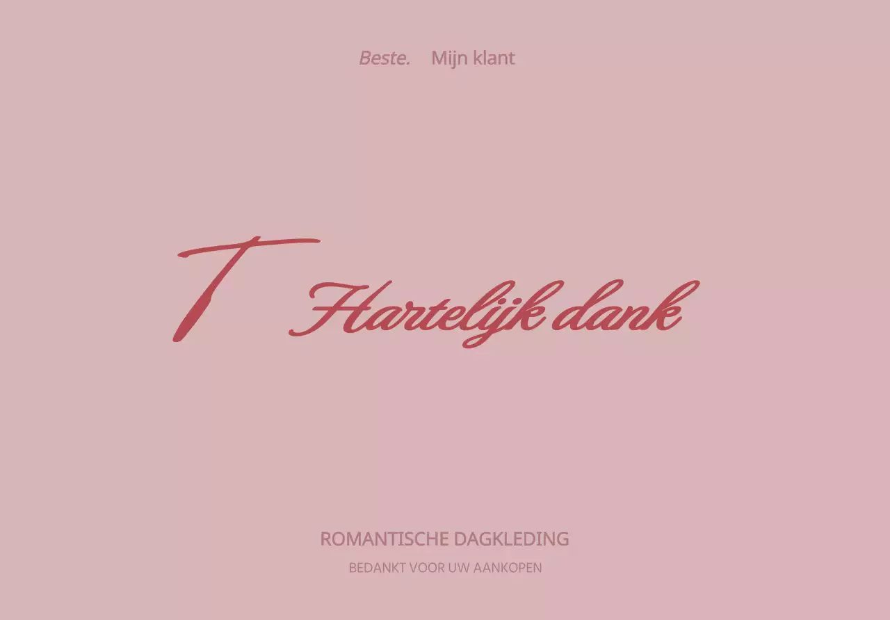 Ontwerp van een klantenbedankkaart voor een winkelcentrum met roze, gekrabbeld handschrift.