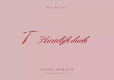 Ontwerp van een klantenbedankkaart voor een winkelcentrum met roze, gekrabbeld handschrift.