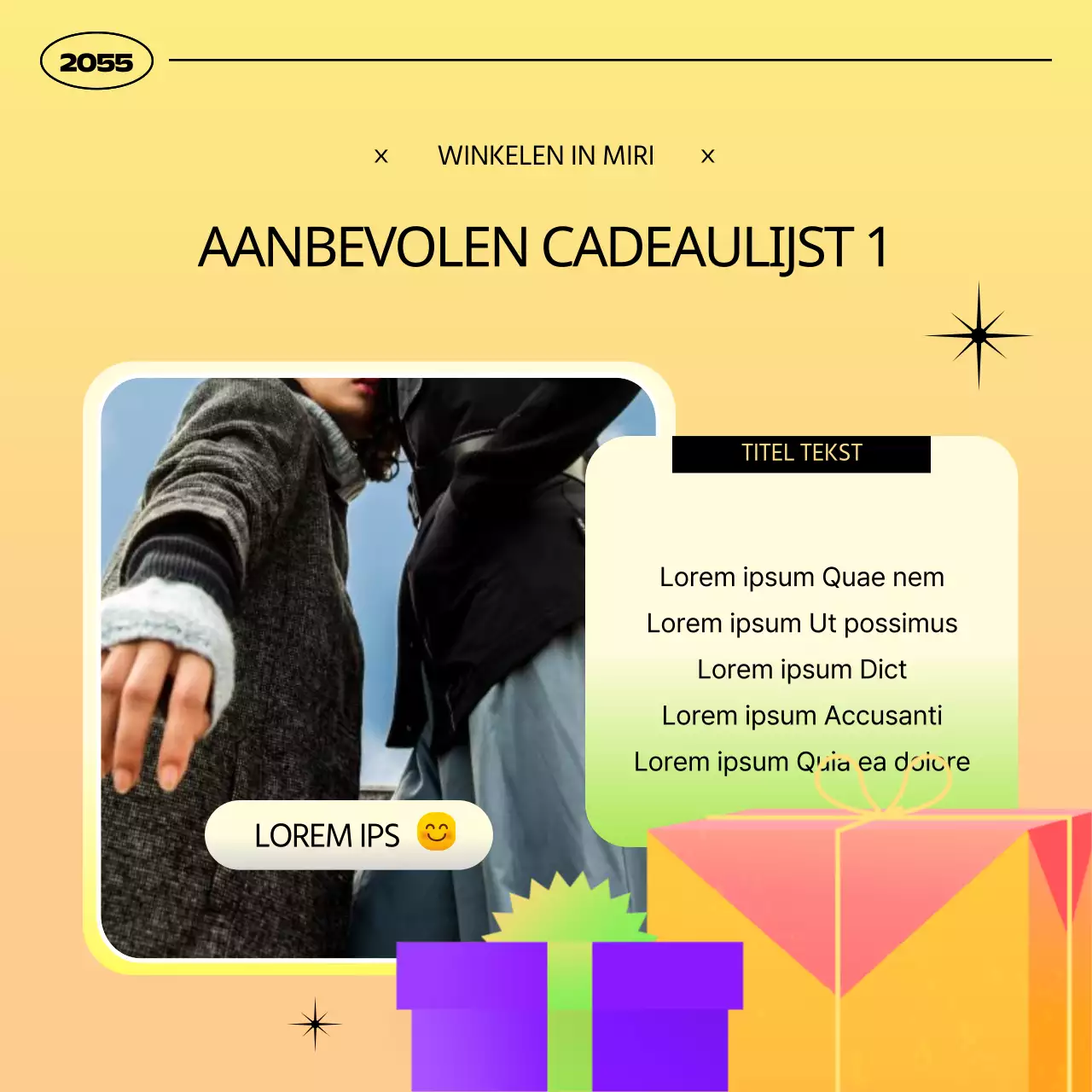 Eenvoudige gele en oranje evenementaankondiging voor geschenken